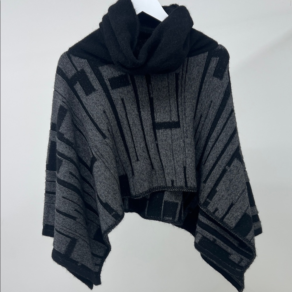 Sarah Pacini Black and Gray Cowl Poncho